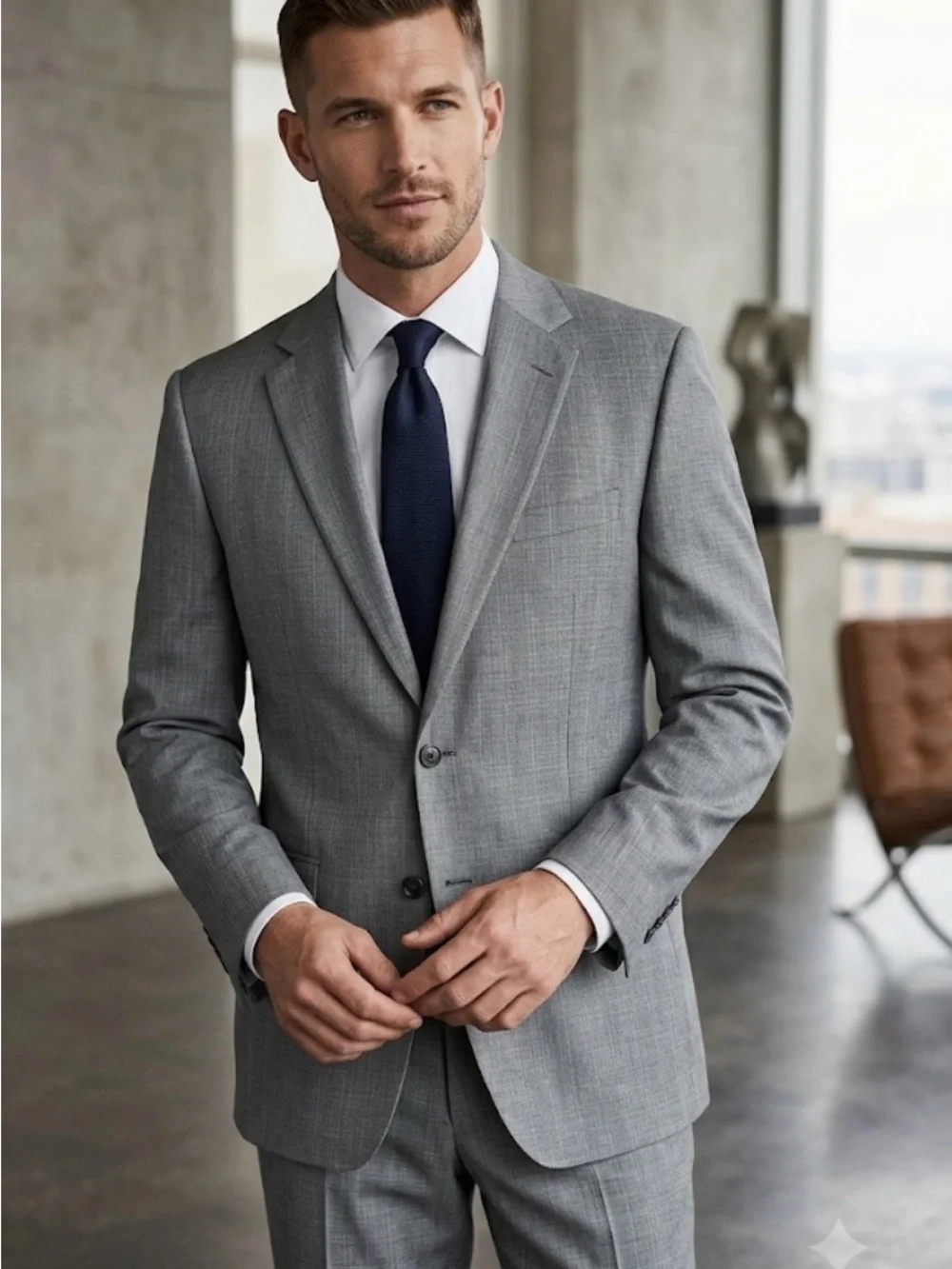 Sean John Light Gray Two-Button Suit with Notch Lapel